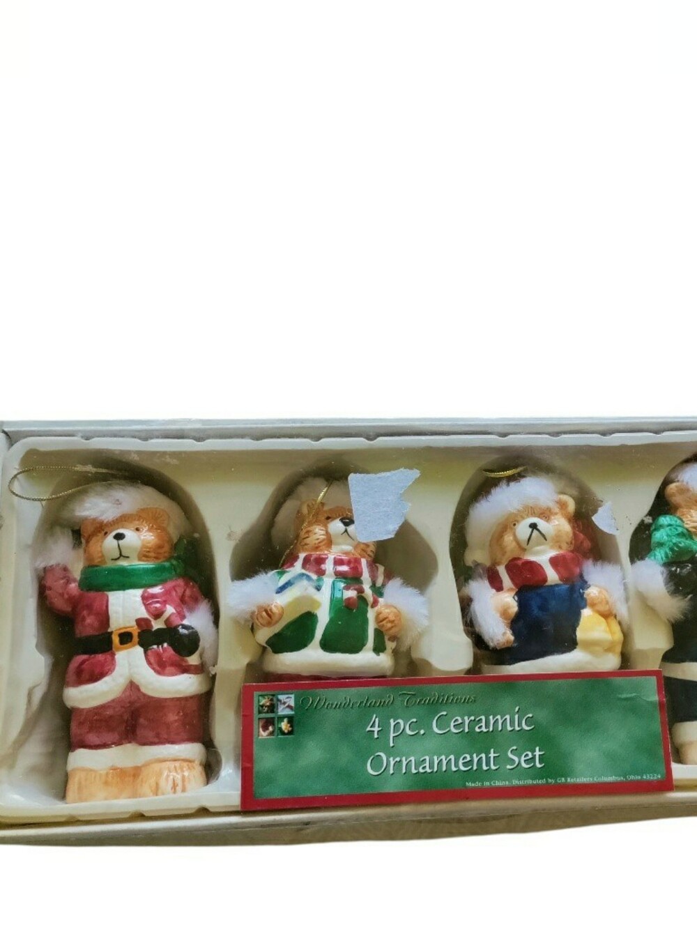 Vintage Wonderland Traditions Ceramic Teddy Bear Ornament Set